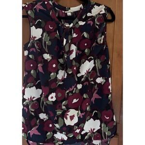Merona floral sleeveless blouse Neck Tie Navy Maroon Women’s L